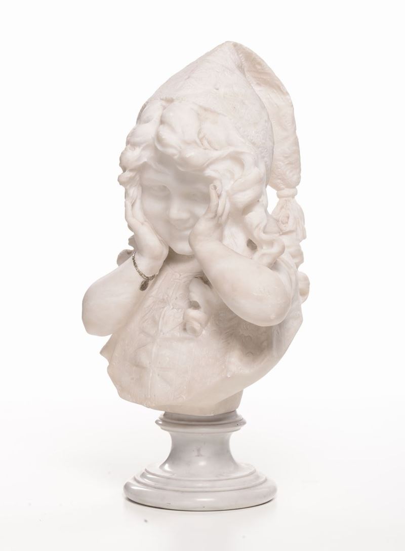 Scultura in marmo bianco raffigurante bimba, XX secolo  - Auction Antique and Old Masters - I - Cambi Casa d'Aste