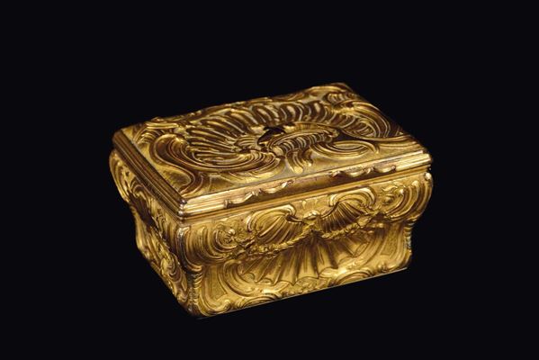 An embossed and gilt copper snuffbox, France or Germany 18th century