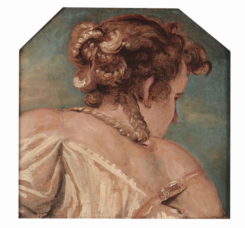Scuola italiana del XVII secolo, ambito Veronese Ritratto femminile di schiena  - Asta Dipinti Antichi - Cambi Casa d'Aste