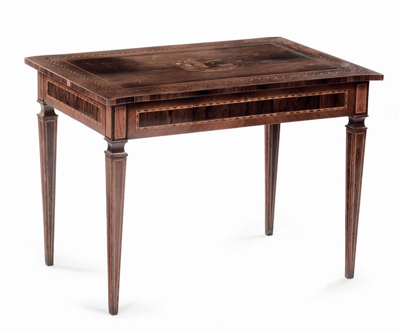 Scrittoio in legno interamente lastronato ed intarsiato, fine XVIII secolo  - Auction Antique and Old Masters - I - Cambi Casa d'Aste