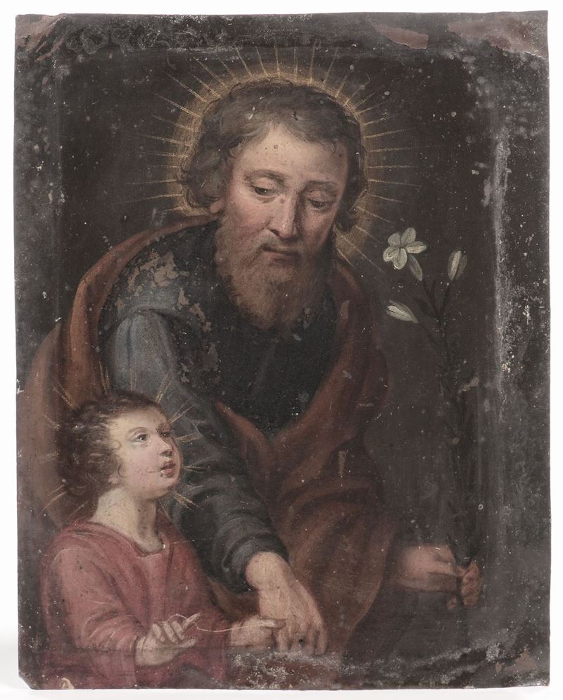 Scuola del XVIII secolo Santo con Bambino  - Auction Furnishings from the mansions of the Ercole Marelli heirs and other property - Cambi Casa d'Aste