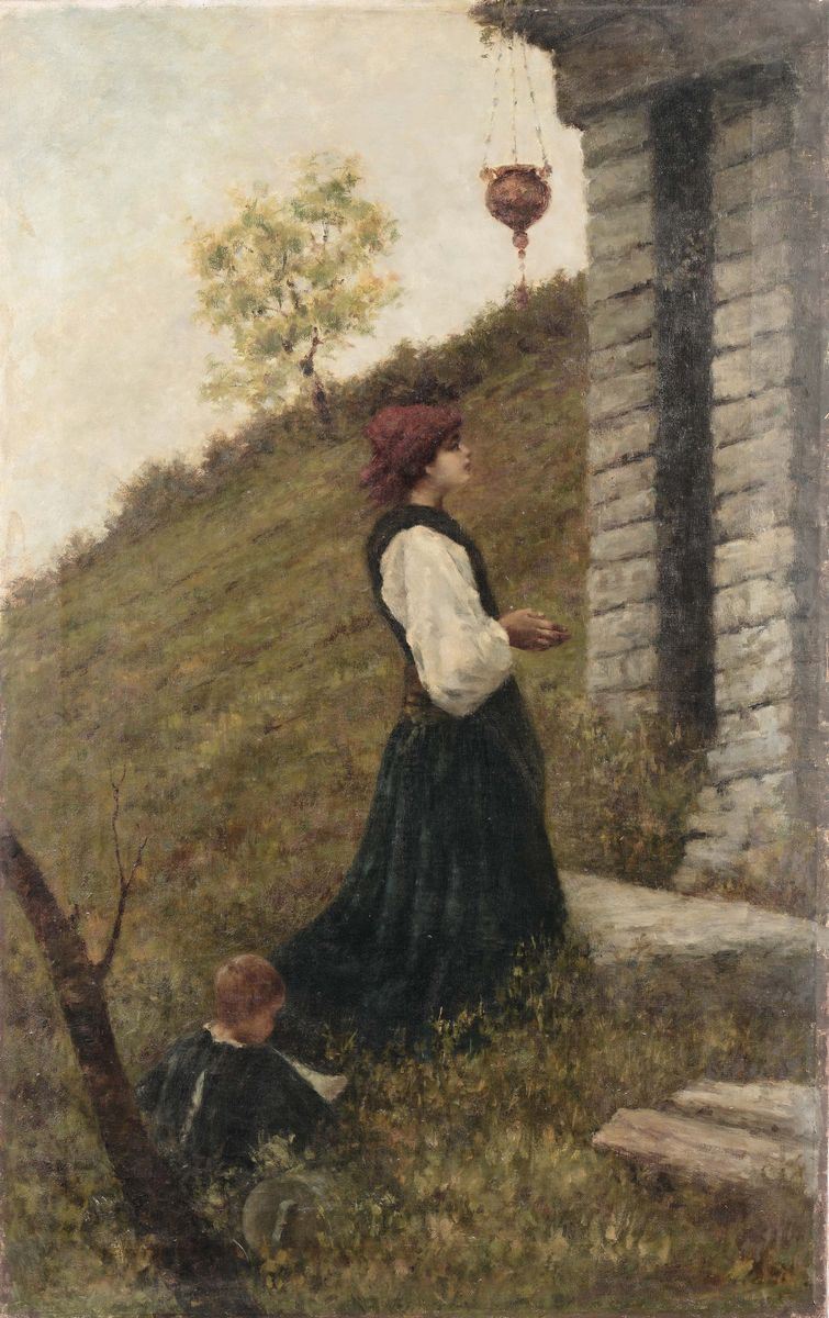 Anonimo del XIX secolo Fanciulla in preghiera  - Auction 19th and 20th century paintings - Cambi Casa d'Aste