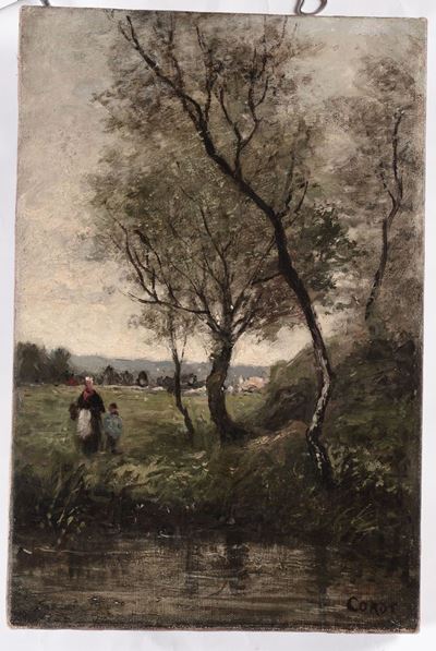 Anonimo del XIX Secolopaesaggio Boschivo con Figure