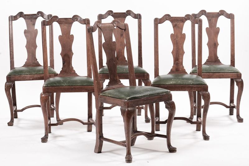 Sei sedie in noce, Veneto XVIII secolo  - Asta Antiquariato e Dipinti Antichi - I - Cambi Casa d'Aste
