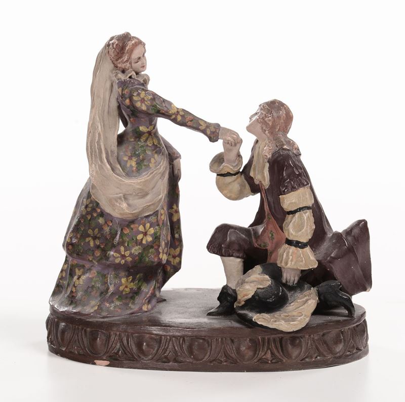Gruppo in ceramica policroma raffigurante scena galante, XIX secolo  - Auction Antique and Old Masters - I - Cambi Casa d'Aste