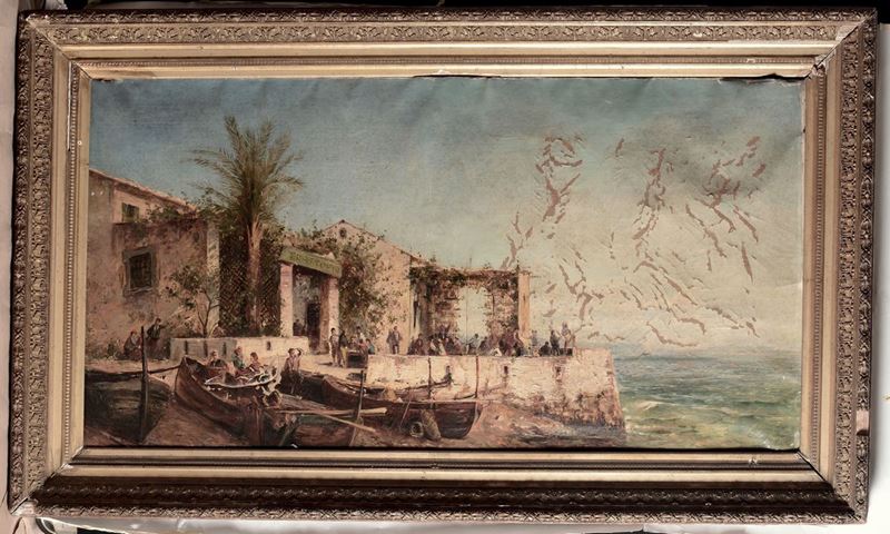Gabriele Carelli (1820-1900), attribuito a Veduta costiera  - Asta Antiquariato e Dipinti Antichi - I - Cambi Casa d'Aste