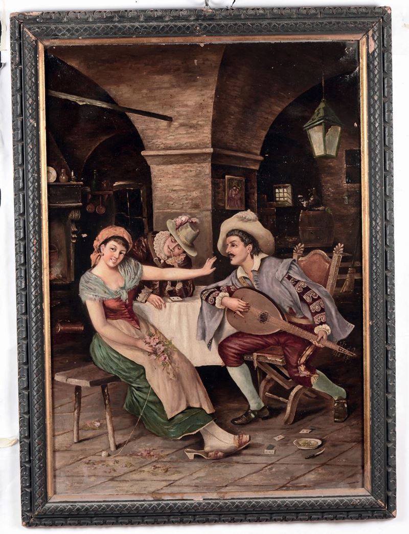 Anonimo del XIX secolo Scena galante in osteria  - Auction Antique and Old Masters - I - Cambi Casa d'Aste