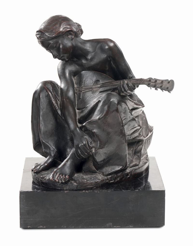 Bronzo raffigurante figura femminile con mandolino, firmato H. Glicenestin, Roma 1897  - Auction Antique and Old Masters - I - Cambi Casa d'Aste