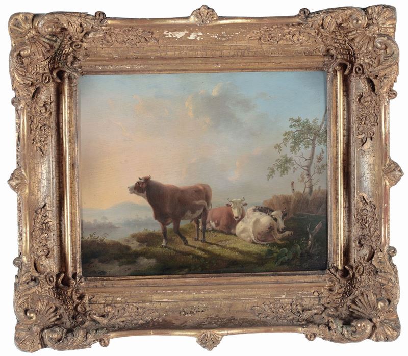 Daniel Van Oosterhoudt (1741-1840), attribuito a Mucche al pascolo  - Auction Antique and Old Masters - I - Cambi Casa d'Aste
