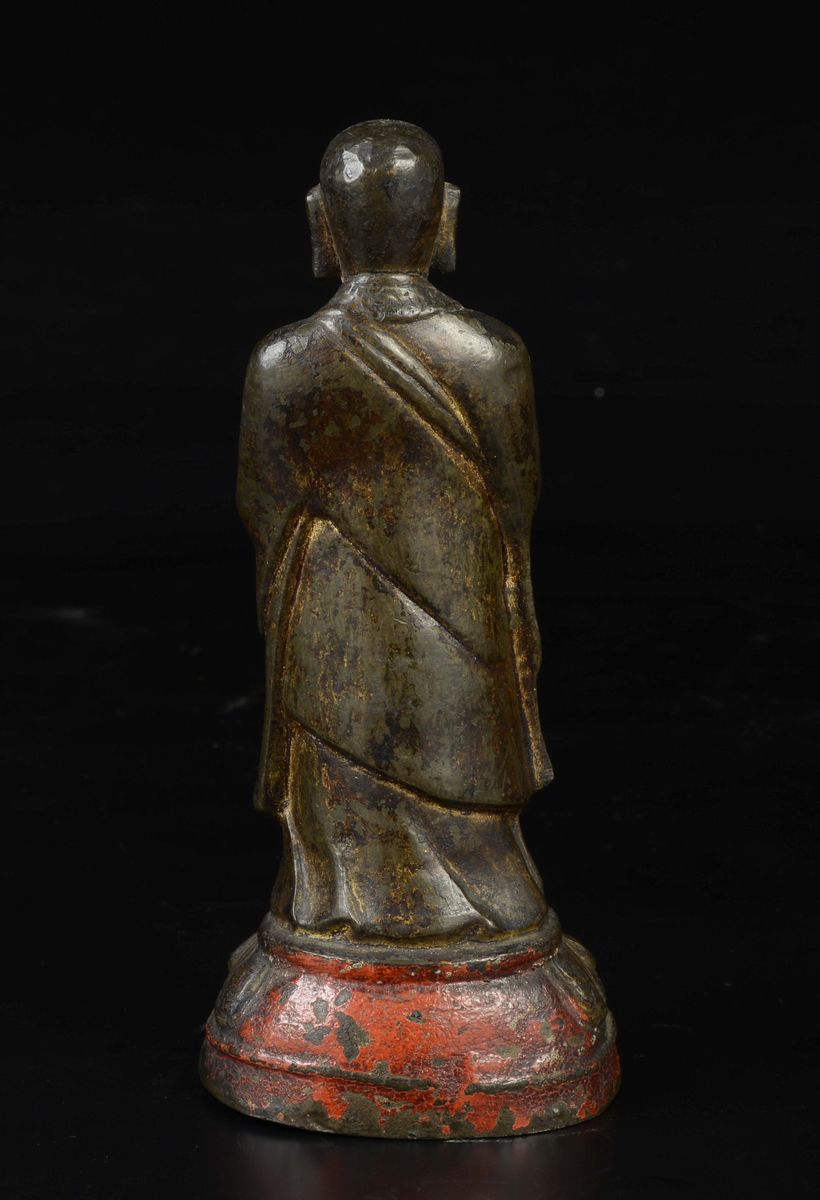 Figura di Luohan in Bronzo con Tracce di Doratura, Cina, Dinastia Qing, XVIII Secolo