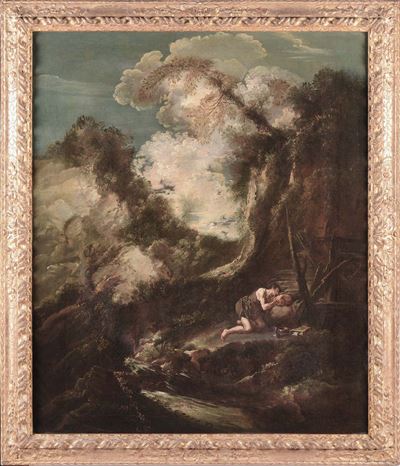 Alessandro Magnasco (genova 1667-1749)san Giovanni in Preghiera Entro Paesaggio
