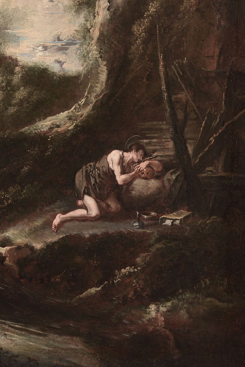 Alessandro Magnasco (genova 1667-1749)san Giovanni in Preghiera Entro Paesaggio