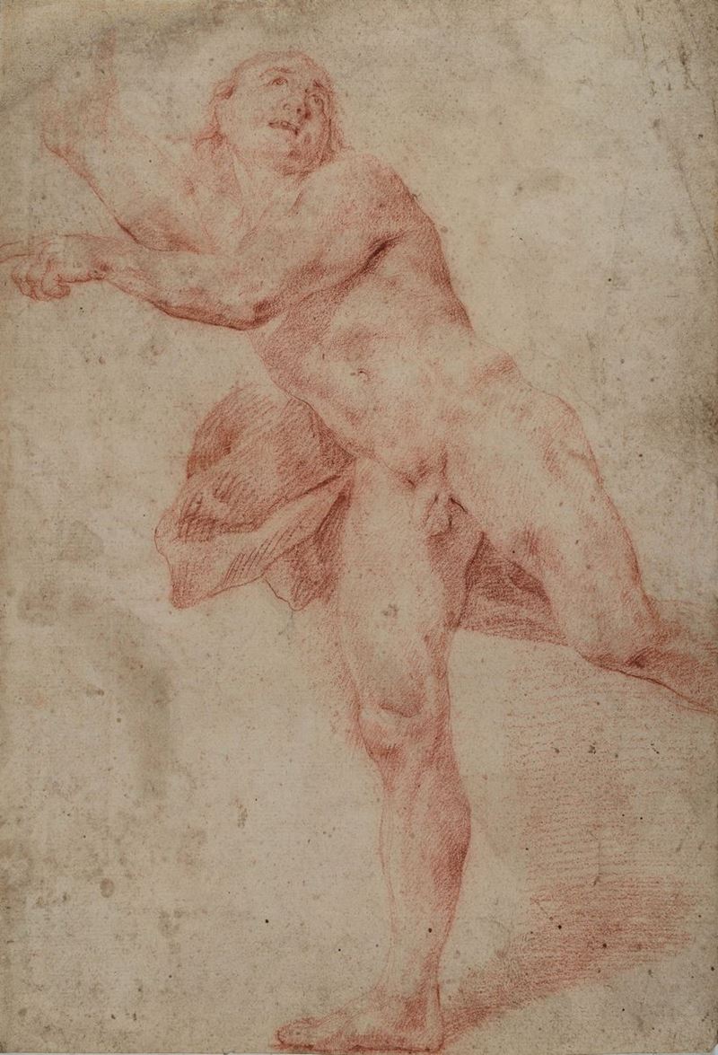 Scuola Genovese del XVII secolo Studio di nudo virile  - Asta Disegni Antichi - II - Cambi Casa d'Aste