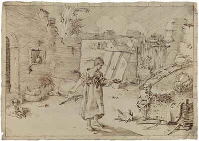 Sinibaldo Scorza (voltaggio 1589 - Genova 1631)figure e Animali Nell'aia