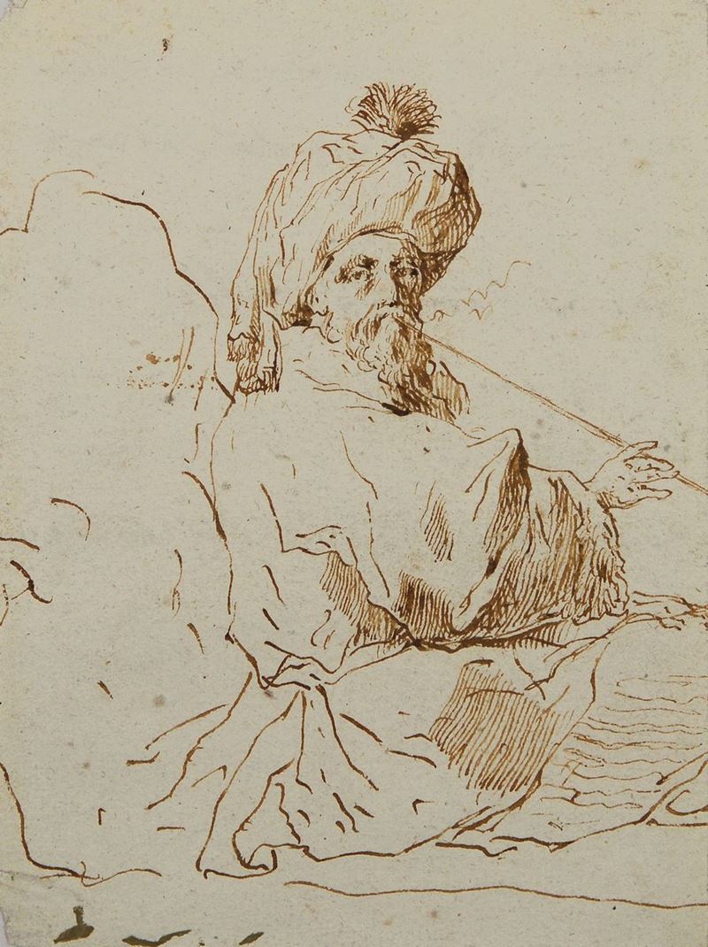 Scuola veneta del XVIII secolo Ritratto di uomo turco con pipa  - Asta Antiquariato e Dipinti Antichi - I - Cambi Casa d'Aste