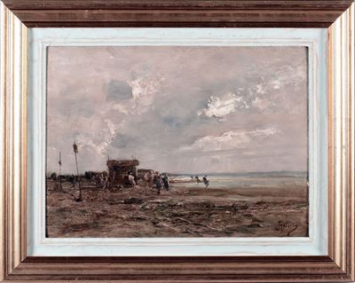 Carlo Follini (1848 - 1938), Attribuito Afigure sulla Spiaggia
