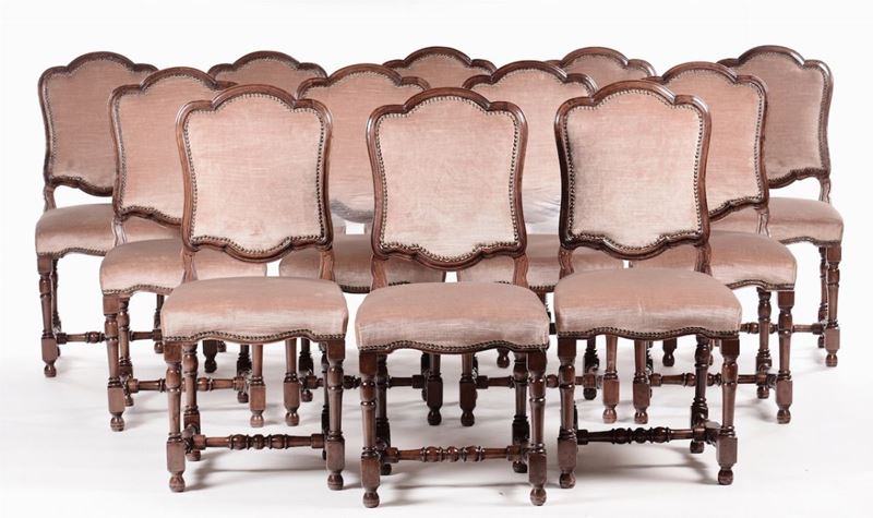 Dodici sedie in noce, XIX secolo  - Asta Asta a Tempo Antiquariato - Cambi Casa d'Aste