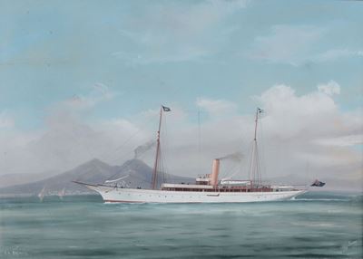 Antonio De Simone (1851-1907)s. Y. Shemara nel Golfo di Napoli