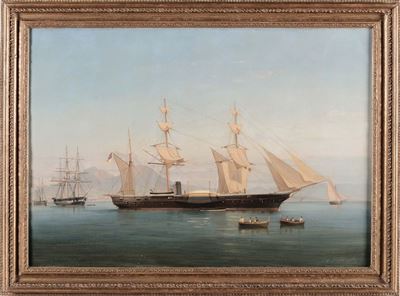 Tommaso De Simone (1805-1888)ritratto Dell'hms Majcienne nel Golfo di Napoli
