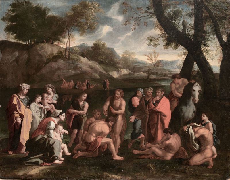 Scuola Romana del XVII secolo Scena di Battesimo  - Asta Antiquariato e Dipinti Antichi - I - Cambi Casa d'Aste