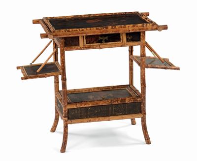 Tavolino da Lavoro Lavorato a Finto Bamboo, Epoca Liberty
