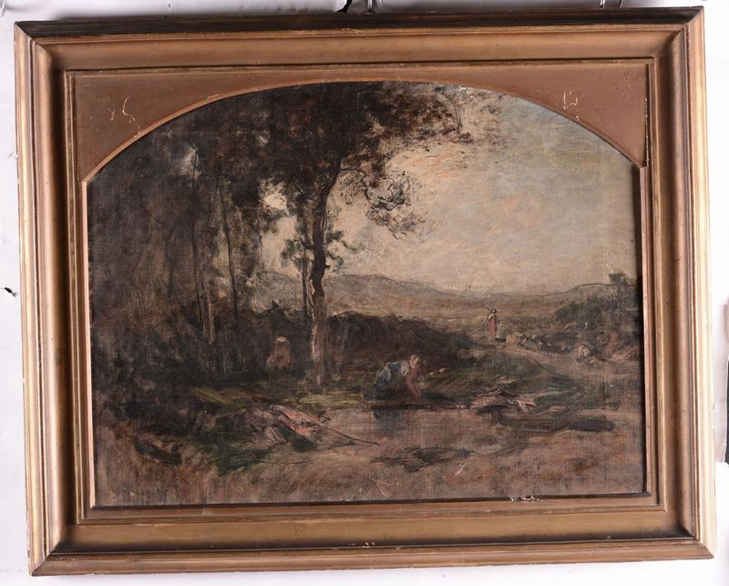 Anonimo del XIX secolo Campagna con figure  - Auction Furnishings from the mansions of the Ercole Marelli heirs and other property - Cambi Casa d'Aste