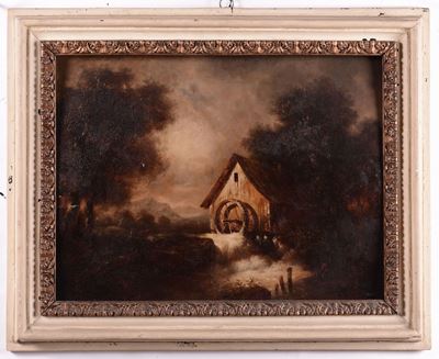 Anonimo del XVIII-XIX Secoloscorcio di Campagna con Mulino