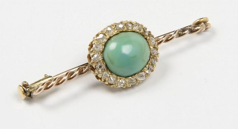 Spilla con turchese e diamanti  - Asta Arredi dalle dimore degli eredi Ercole Marelli e altre provenienze - Cambi Casa d'Aste
