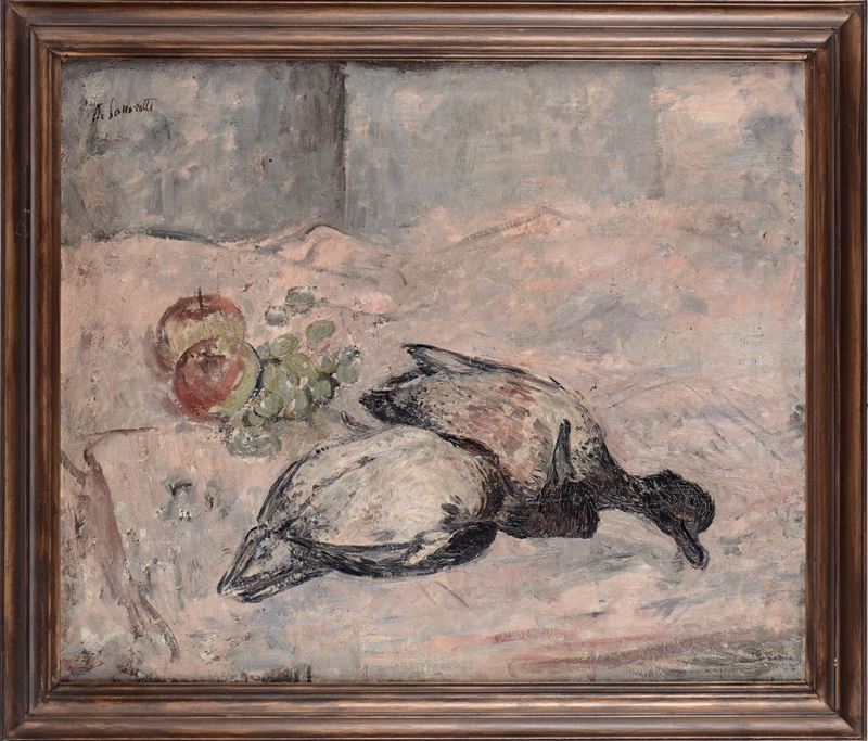 Oscar Saccorotti (1898-1986) Natura morta con cacciagione e frutta  - Auction Antique and Old Masters - I - Cambi Casa d'Aste