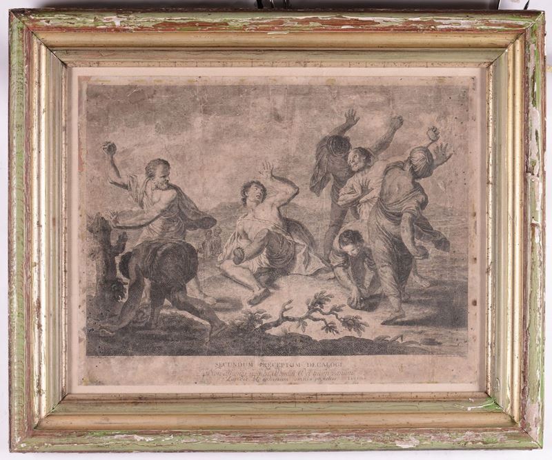 Stampa con scena biblica, XVIII secolo  - Auction Antique and Old Masters - I - Cambi Casa d'Aste