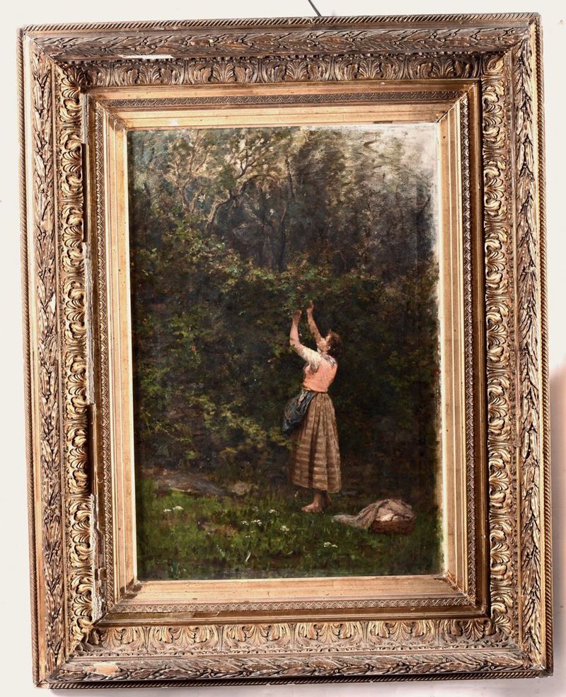 Pittore del XIX secolo Donna che raccoglie la frutta  - Auction Antique and Old Masters - I - Cambi Casa d'Aste