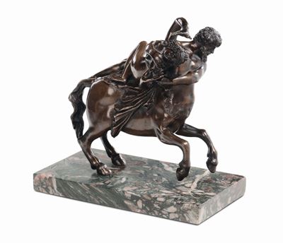 Gruppo in Bronzo Fuso e Cesellato Raffigurante Deianira Rapita dal Centauro Nesso, Fonditore Fran...