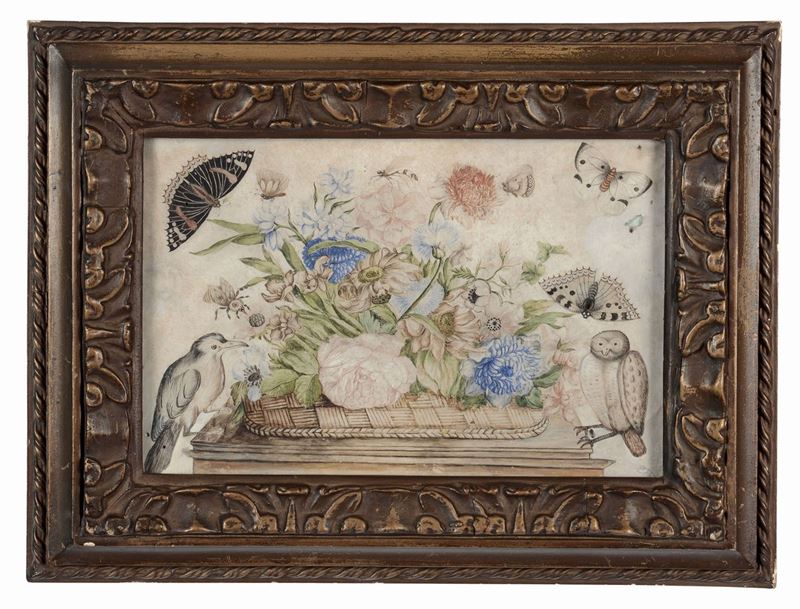 Tempera su carta raffigurante Natura morta con uccelli  - Asta Antiquariato e Dipinti Antichi - I - Cambi Casa d'Aste