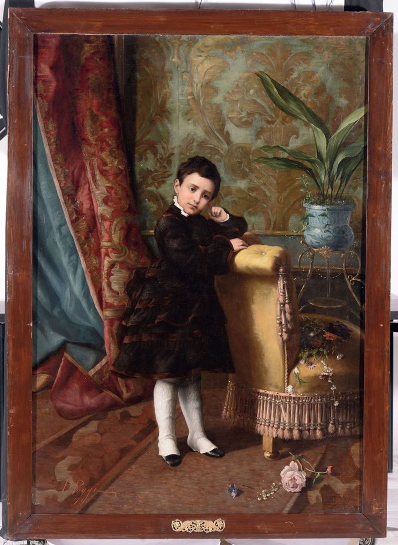 Pittore del XIX secolo Ritratto di bimba in interno  - Auction Antique and Old Masters - I - Cambi Casa d'Aste