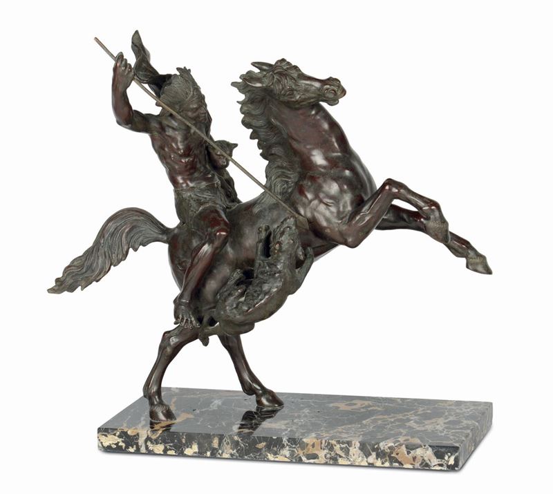 Scultura in bronzo raffigurante indiano a cavallo  - Asta Antiquariato e Dipinti Antichi - I - Cambi Casa d'Aste
