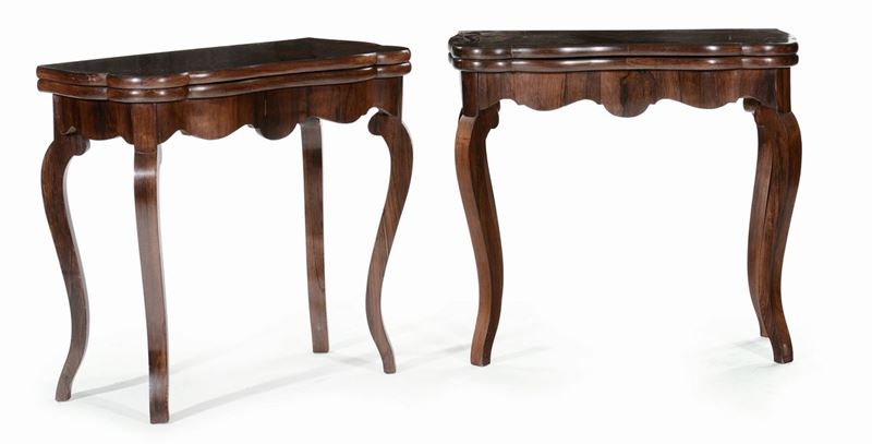 Coppia di tavolini da gioco lastronati con piano a libro, XIX secolo  - Asta Antiquariato e Dipinti Antichi - I - Cambi Casa d'Aste