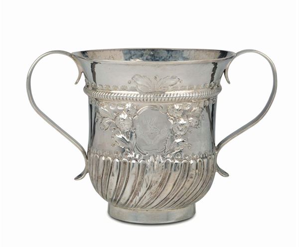 A molten, embossed and chiselled silver Porringer, silversmith Samuel Wood, London 1763