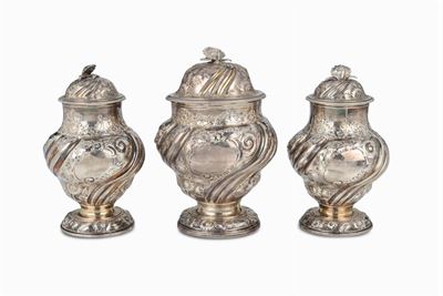 Set di Tre Scatole da Té in Argento, Argentiere Samuel Taylor, Londra 1752