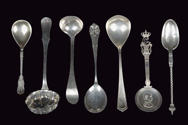 Cucchiaio spargizucchero in argento, argentiere AM, Copenaghen 1854