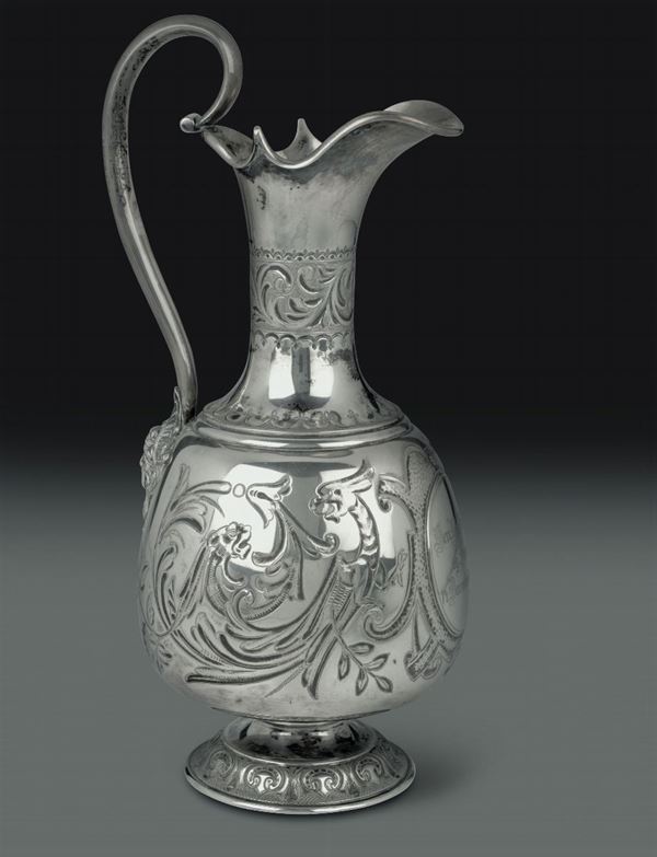 An embossed and chiselled silver jug, Copenhagen 1891