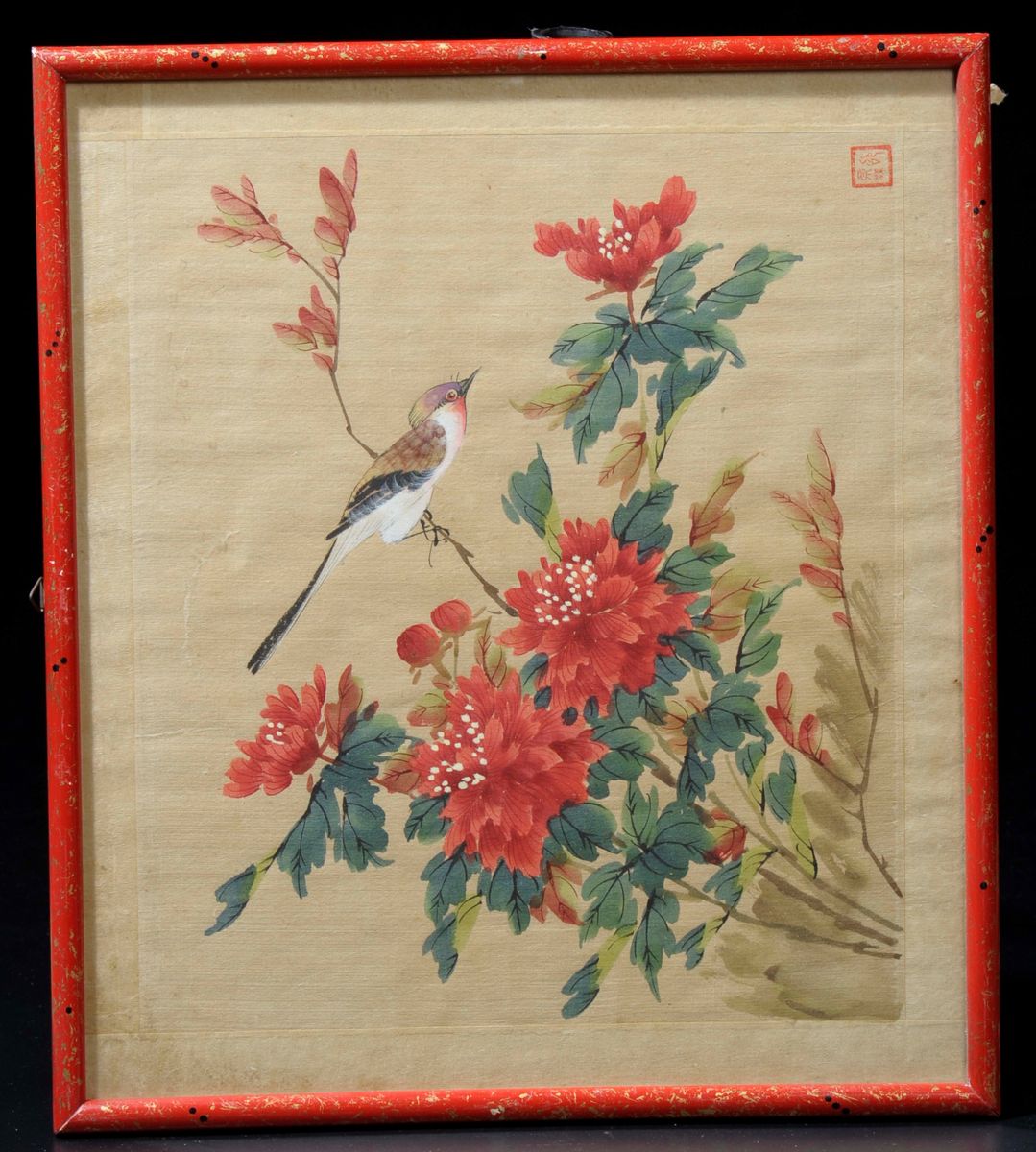 Quattro Dipinti su Carta Incorniciati Raffiguranti Uccelli e Fiori, Cina, XX Secolo