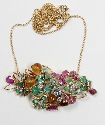 Pendente Multicolor con Smeraldi, Rubini, Quarzi e Diamanti