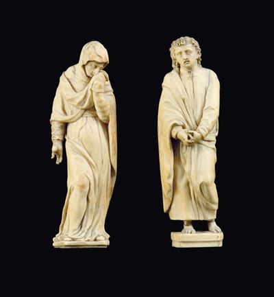 Coppia di Sculture in Avorio Raffiguranti “dolente” e San Giovanni Nell’immagine di Dolente, Arti...