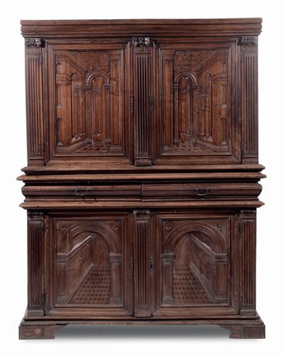 Credenza a Due Corpi in Noce, XIX Secolo