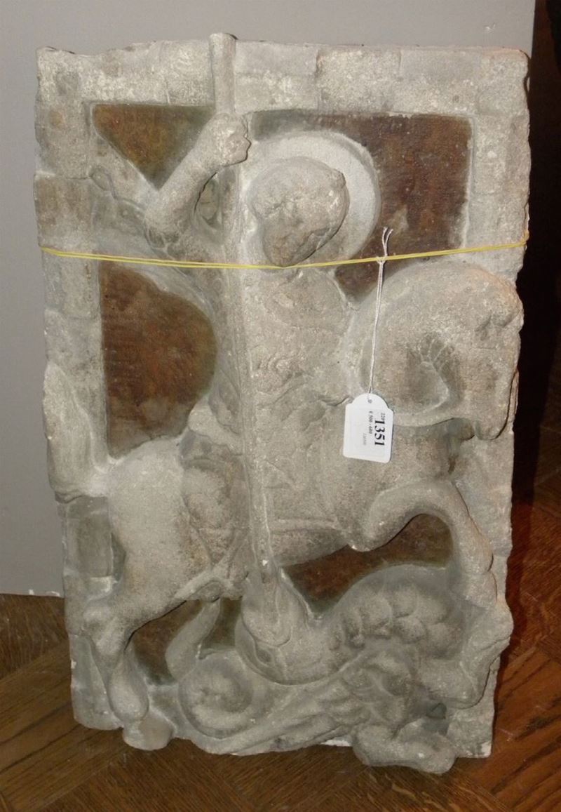Bassorilievo in pietra con San Giorgio  - Auction Antique and Old Masters - I - Cambi Casa d'Aste