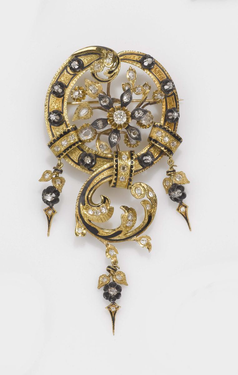 Spilla Napoleone III, diamanti e smalto nero  - Asta Fine Jewels - II - Cambi Casa d'Aste