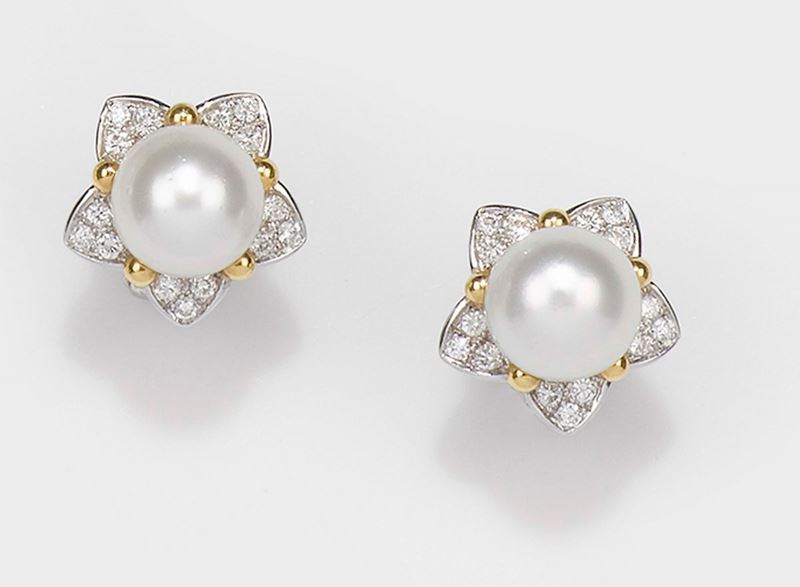 Orecchini con perle Australia 12mm e diamanti  - Asta Fine Jewels - II - Cambi Casa d'Aste