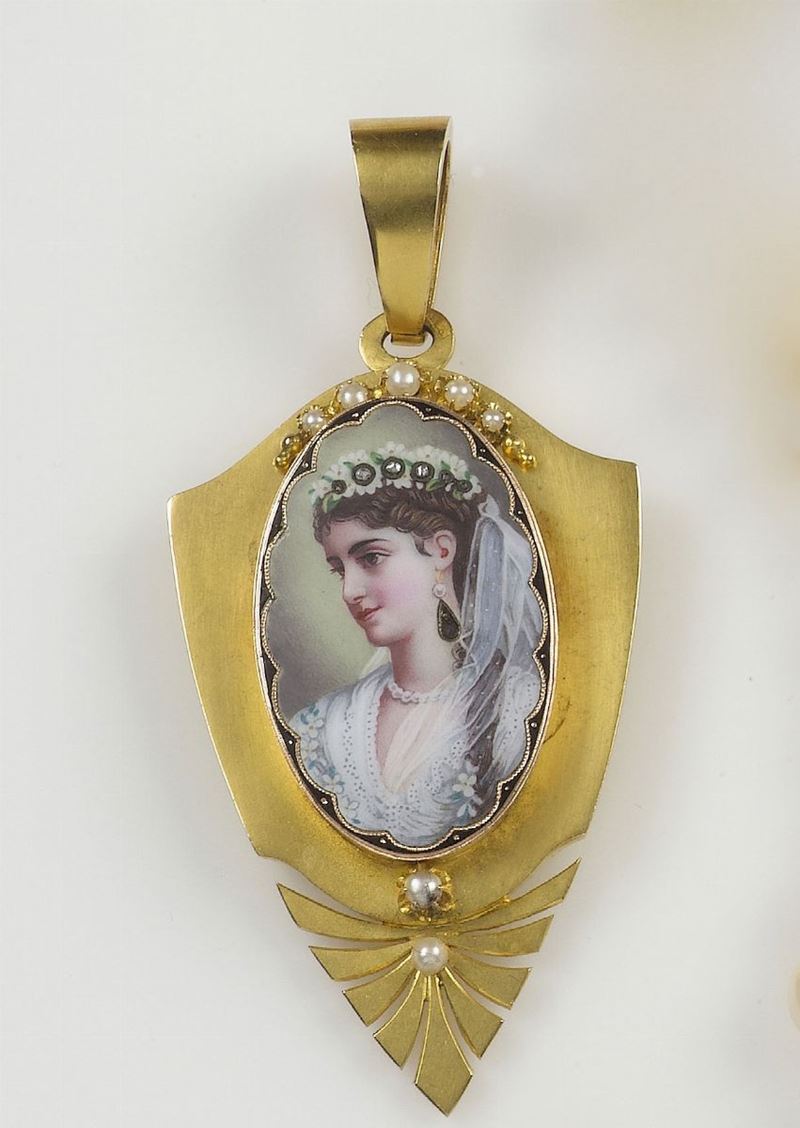 Pendente con miniatura e microperle  - Auction Antique and Old Masters - I - Cambi Casa d'Aste