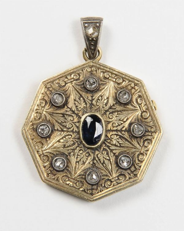 A sapphire and rose-cut diamond locket
