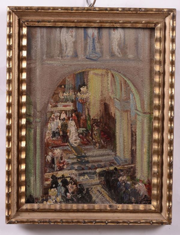 Giovanni Battista Costa (1858 - 1938) Interno di chiesa